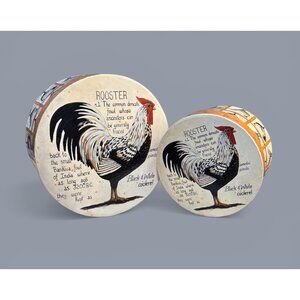 Rooster-Printed Decorative Round Storage Boxes Set Of 2 With Lid 8.5" Diameter R